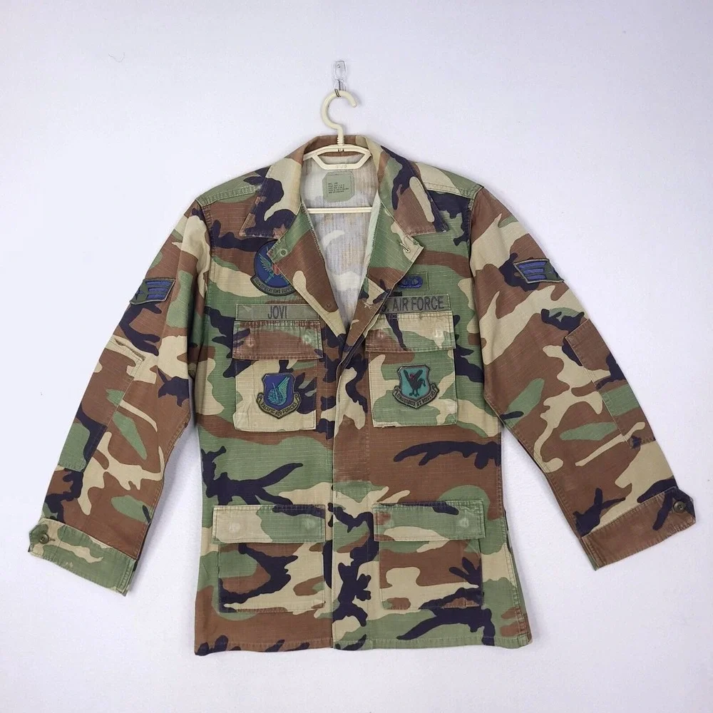 Air Force Military Button Up Jacket Wing Combat Coat Sz Small Long Camo Pockets - Picture 1 of 11